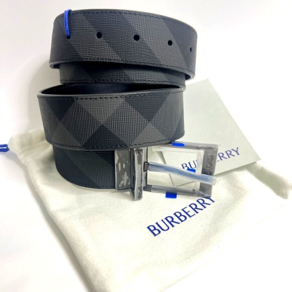 Burberry Louis Reversible Check Leather Belt Charcoal Graphite Size 105 / 42 - Picture 2 of 13
